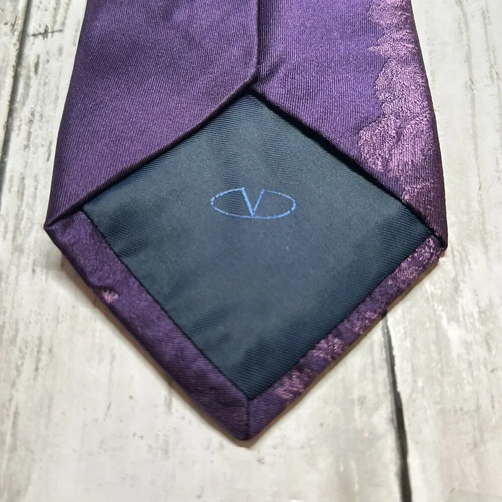 VALENTINO Floral Motif Silk Tie Purple NeckTie‎ Made in Italy Unique